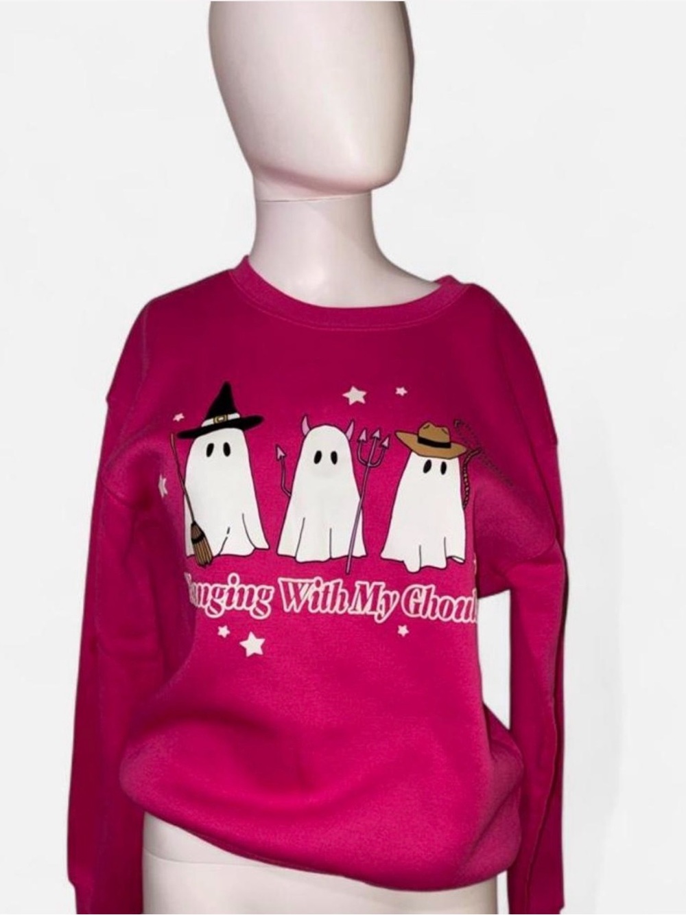 Wound Up Hot Pink Ghost Trio Halloween Sweatshirt